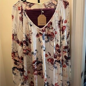 TWO FOR ONE: Long sleeve Floral Blouse & Maroon Pants, New With Tags